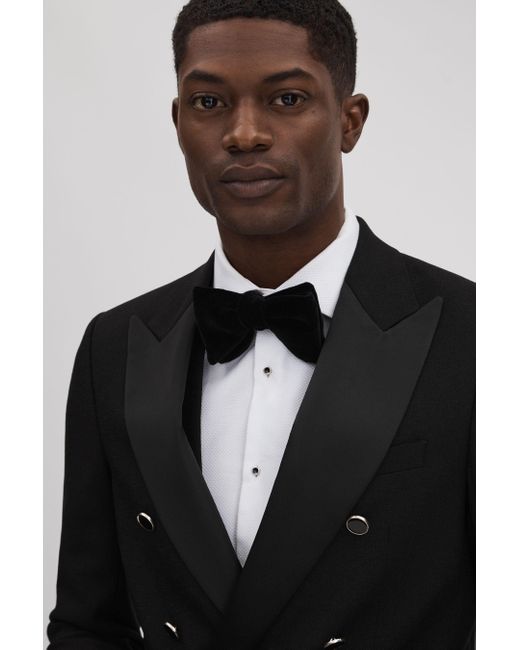 Reiss Titanic - Black Slim Fit Double Breasted Tuxedo Jacket for men