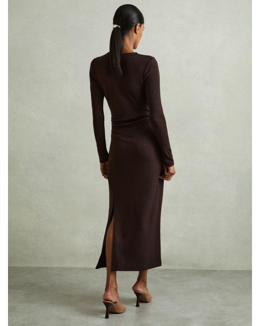 Reiss Multicolor Petite Wool Ruche Detail Midi Dress