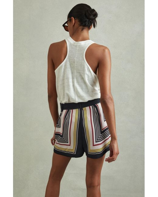 Reiss Lilly Navy Print Satin Striped Shorts Us 0 Lyst UK