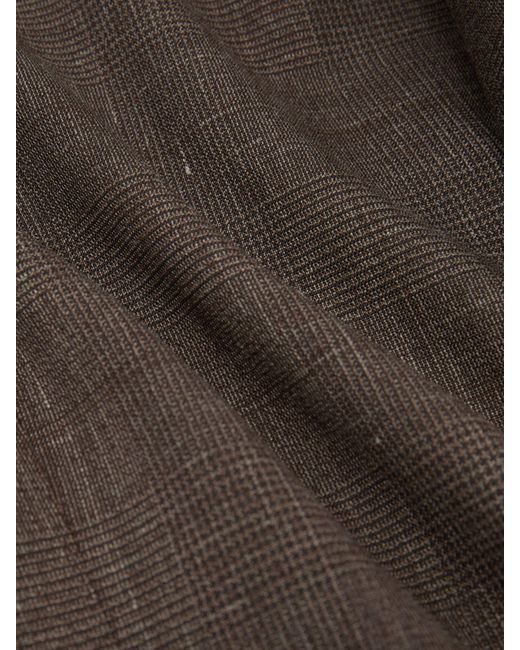 Reiss Brown Wool-Blend Check Double-Breasted Suit Blazer Classic-Fit for men