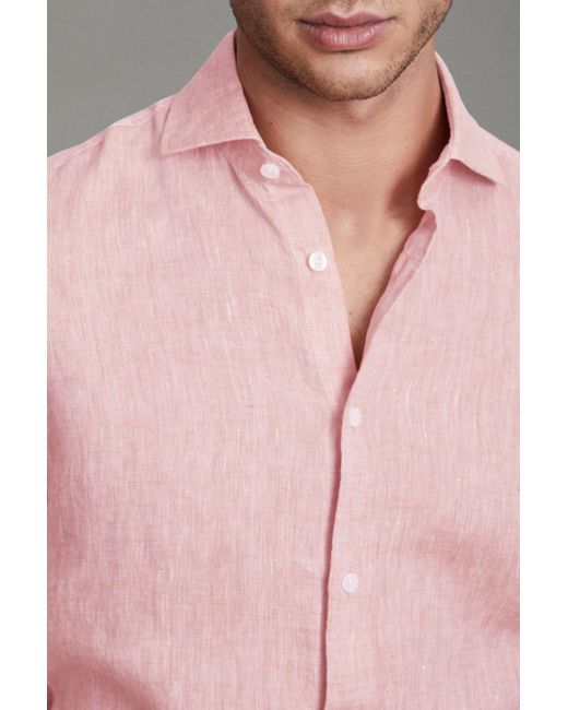 Reiss Pink Ruban - Flamingo Linen Button-through Shirt, Xl for men
