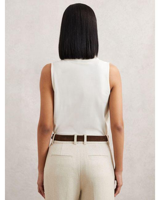 Reiss Natural Neutral Cotton-Blend Collared Sleeveless Top