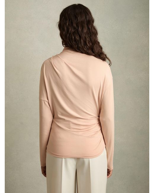 Reiss Natural Draped Jersey Long-Sleeve Top