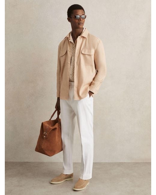 Reiss Brown Linen Twin-Pocket Overshirt for men