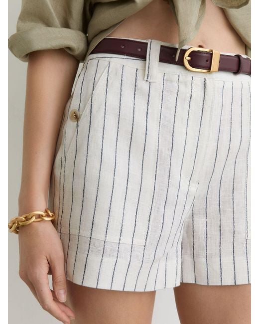 Reiss Multicolor Ashby - White/navy Linen Pinstripe Shorts, Us 0