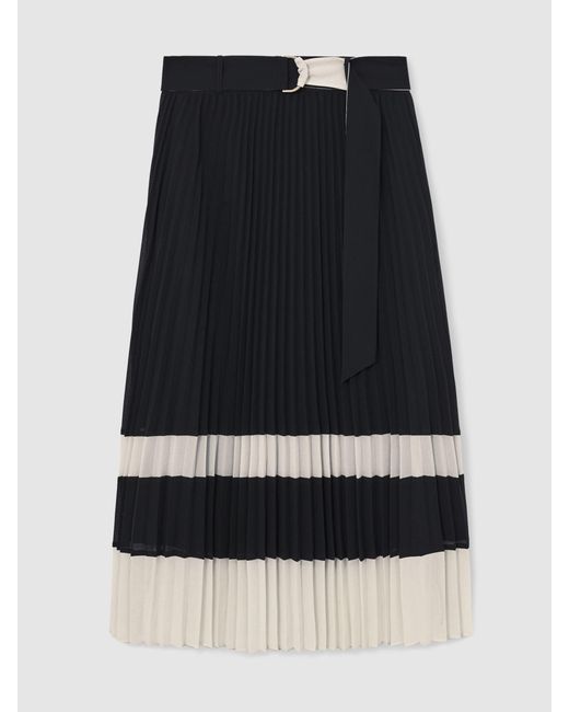 Reiss Blue Belted Pleated Midi Skirt