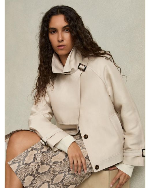 Reiss Natural Missa Pencil Skirt Leather Snakeskin