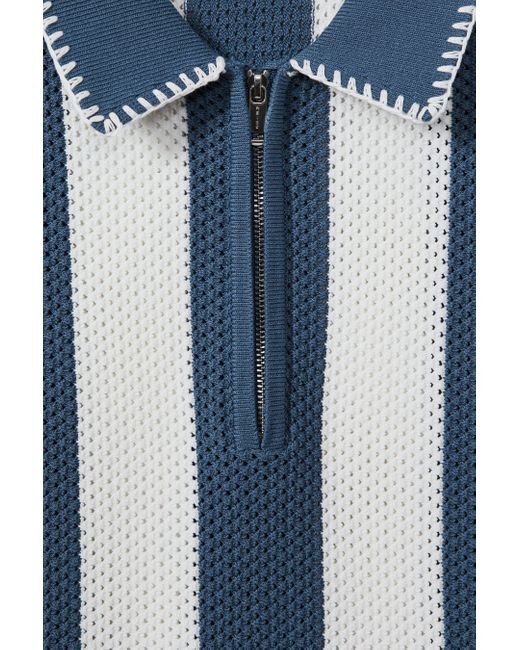 Reiss Paros - Airforce Blue/ecru Knitted Half-zip Polo Shirt, Xs for men