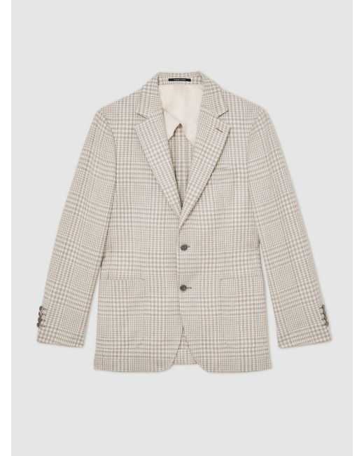 Reiss Natural Bardo - Soft Grey Cotton And Wool Single-breasted Blazer Classic-fit In Check, 44 for men