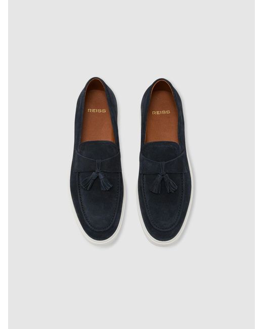 Reiss Blue Jimmy - Dark Navy Suede Tassel Loafers, Us 12 (uk 11) for men