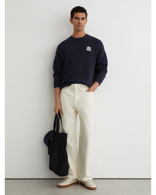 Reiss Blue Monogram-Embroidered Relaxed Jumper for men