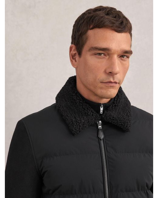 Reiss Black Wool-Sleeve Quilted Puffer Jacket for men