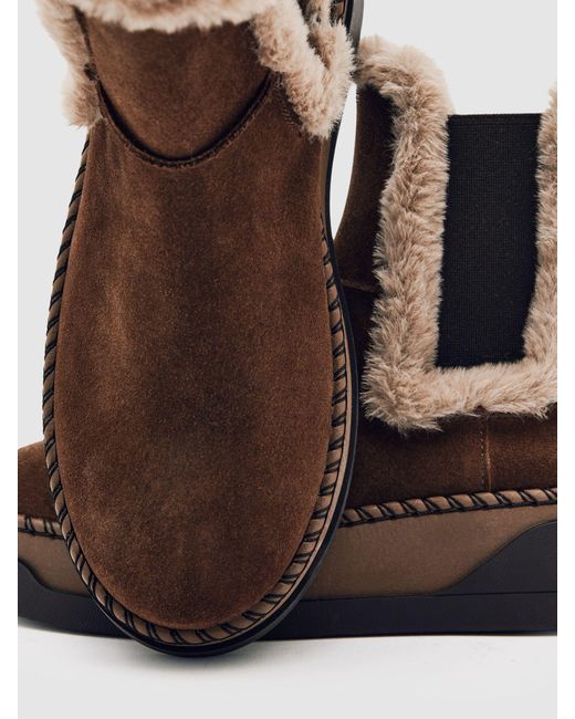 Reiss Brown Suede Faux Fur-Trim Ankle Boots