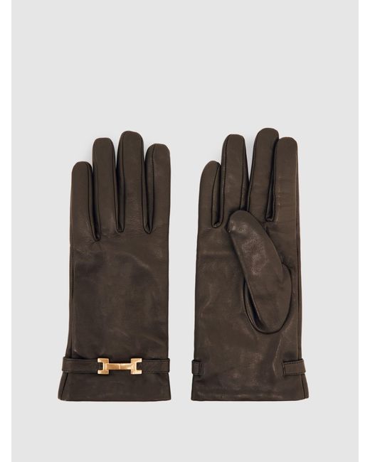 Reiss Blue Harriet Hardware Gloves Leather Embellished, Size: S & M