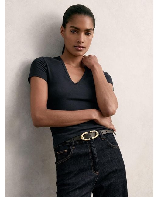 Reiss Black Stretch Cotton V-Neck T-Shirt