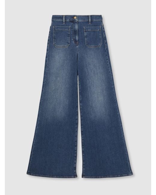 Reiss Blue Patch Pocket Wide Leg Jeans