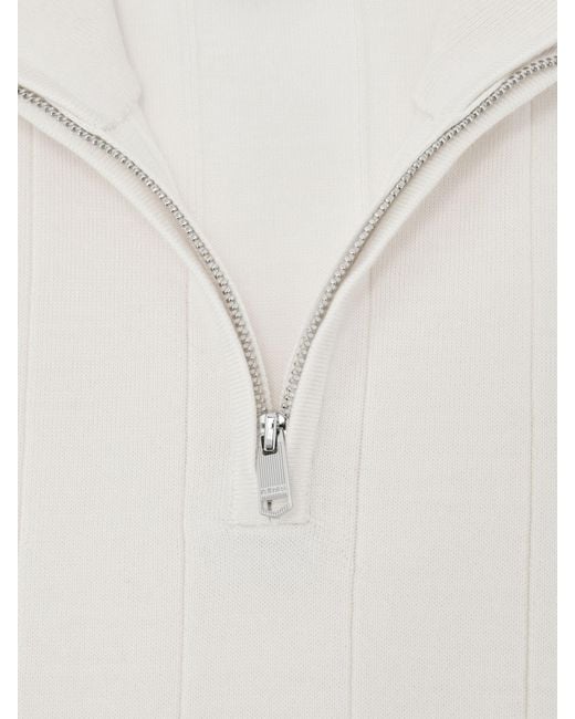 Reiss Findlay - Snow White Wool Wide-rib Half-zip Jumper, M for men