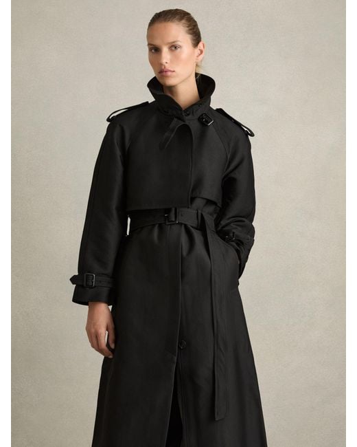 Reiss Black Gabardine Trench Coat With Cotton