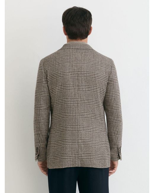 Reiss Brown Wool-Blend Houndstooth Single-Breasted Blazer Classic-Fit for men