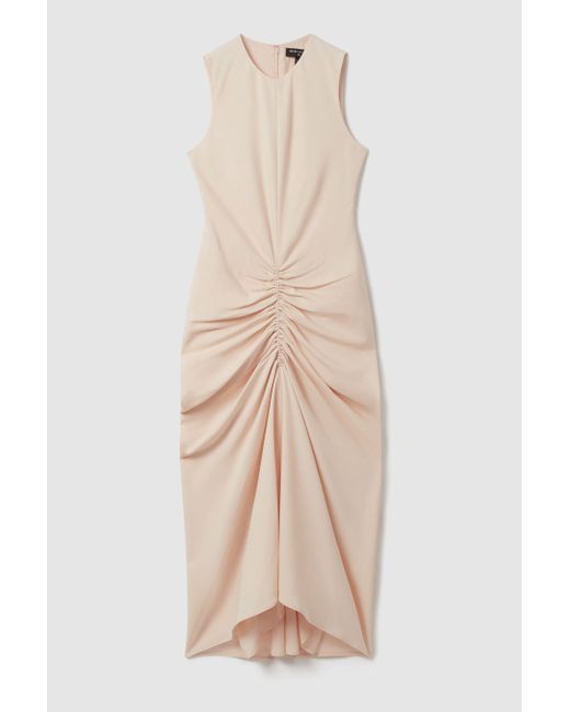 ATELIER Natural Ruched Bodycon Midi Dress