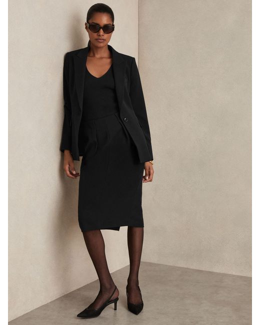 Reiss Gabi - Black Pleated Crepe Pencil Skirt