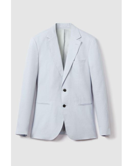 Reiss Gray Kin - Soft Blue Slim Fit Single Breasted Linen Blazer for men