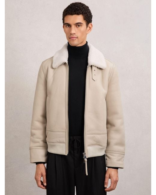 Reiss Natural Leather Shearling-Collar Jacket for men