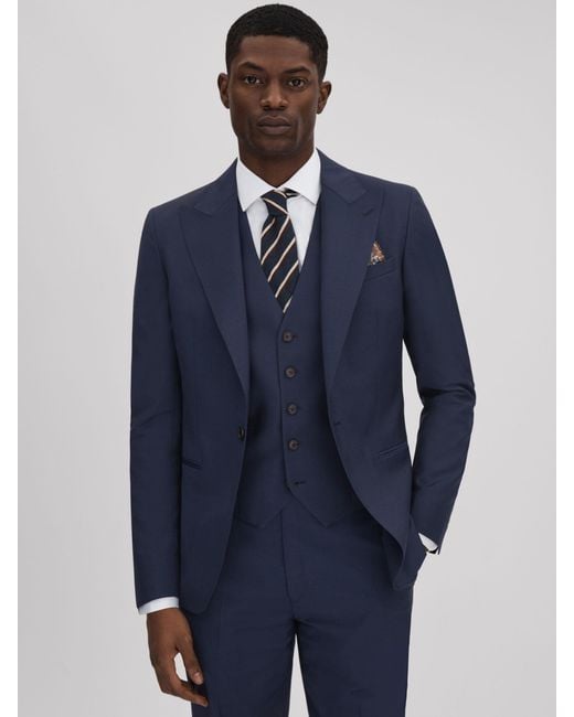 Reiss Blue Wool Single Breasted Regular Fit Blazer for men