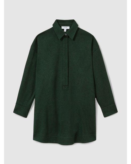 Reiss Green Lauren Shirt-Style Shift Dress With Wool