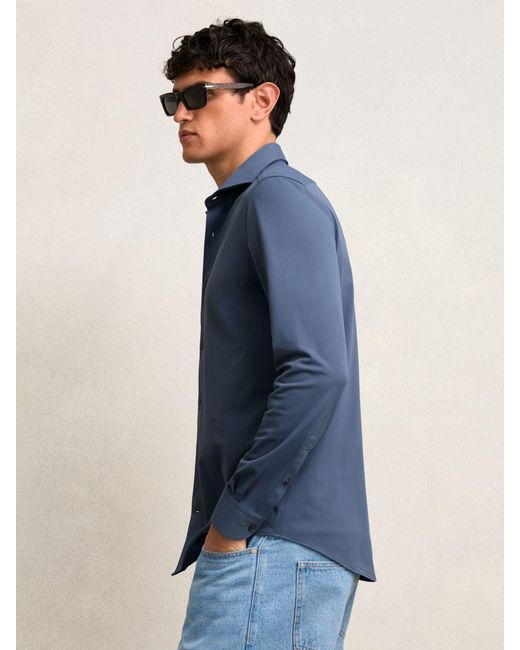 Reiss Blue Stretch Jersey Cutaway-Collar Shirt for men