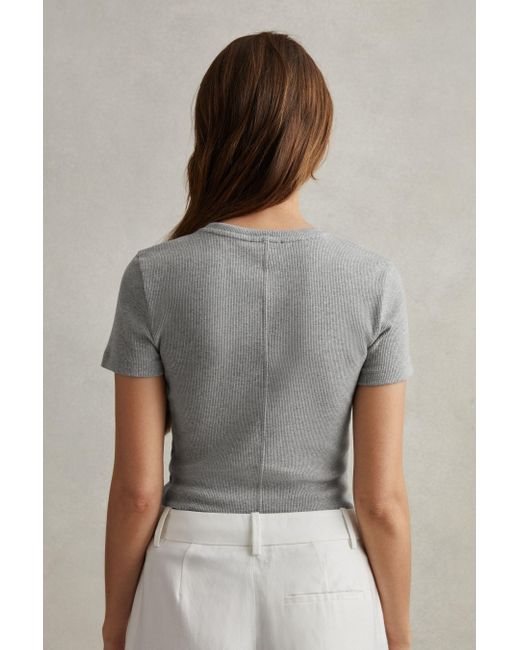Reiss Gray Victoria - Grey Marl Cotton Blend Scoop Neck T-shirt