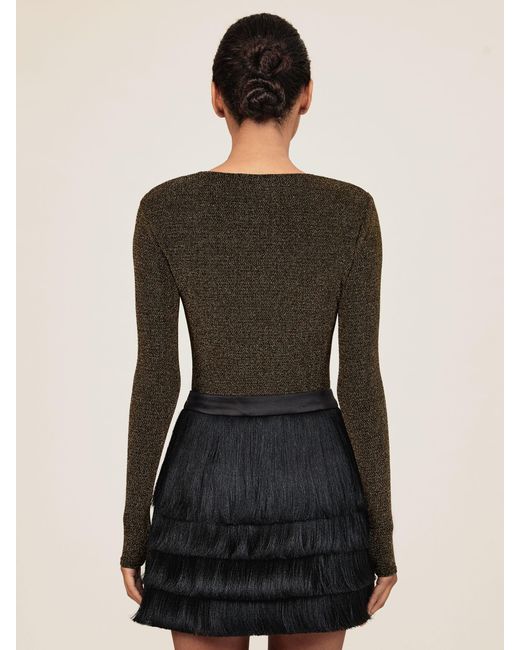 Reiss Black Metallic-Knit Long-Sleeve Top