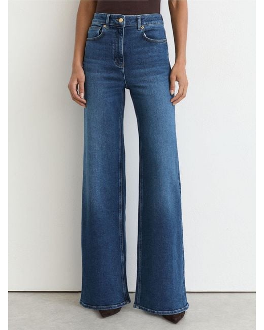 Reiss Blue Cotton- Wide-Leg Jeans