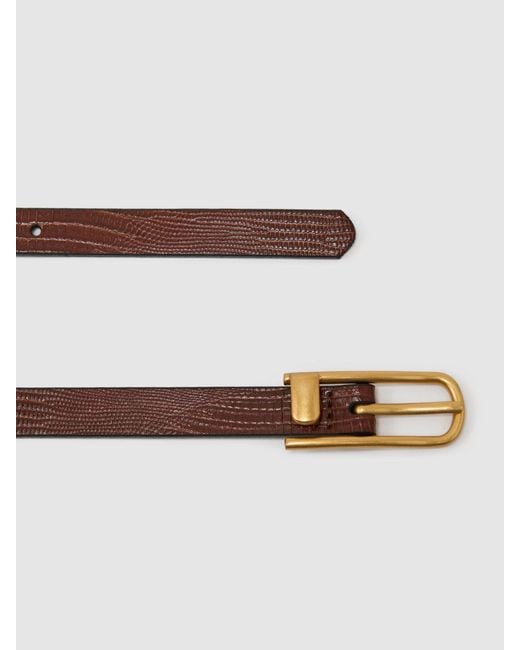 Reiss Brown Leather Lizard-Effect Half-Keeper Belt