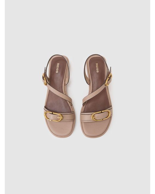 Reiss Gray Leather Double Buckle Flatform Sandals