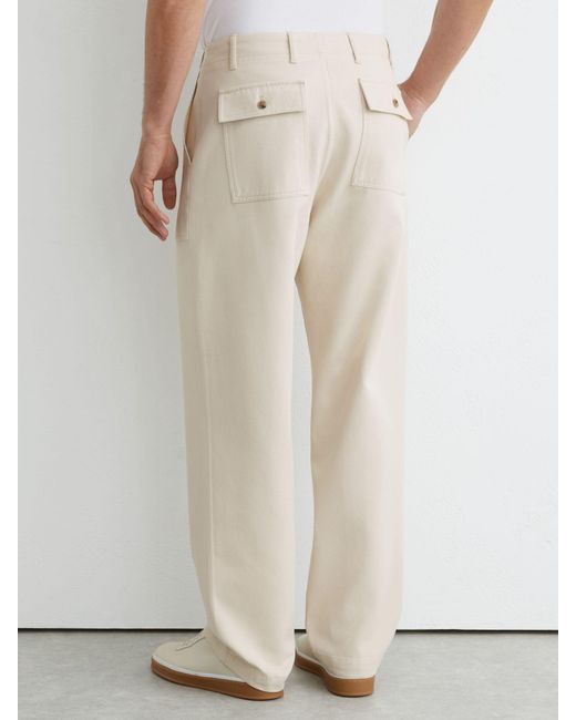 Reiss White Cotton And Wool Relaxed-Fit Trousers for men