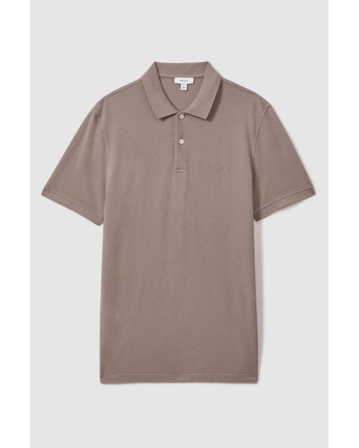 Reiss Brown Peters - Dark Taupe Slim Fit Garment Dyed Embroidered Polo Shirt, M for men