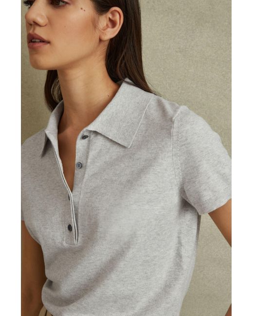 Reiss Gray Polly - Grey Cotton Blend Polo Shirt, Xs