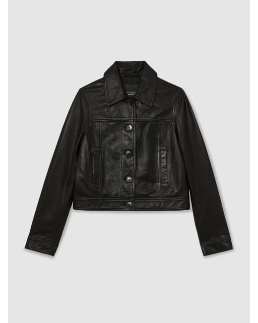 Reiss Gray Leather Trucker Jacket