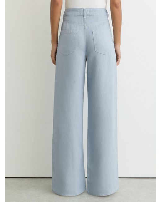 Reiss Blue Lyocell-Linen Wide-Leg Trousers