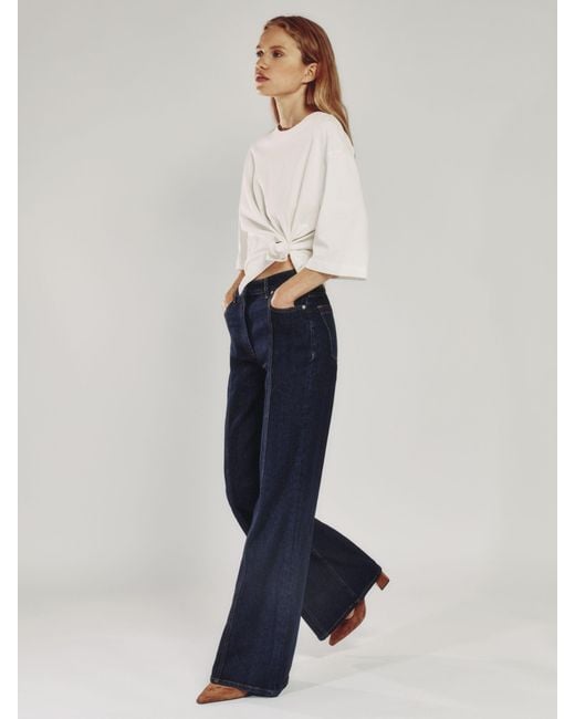 Reiss Blue Flared Seam-Detail Jeans