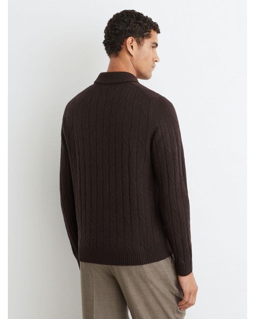 Reiss Black Wool Stitch-Detail Half-Zip Polo Jumper for men