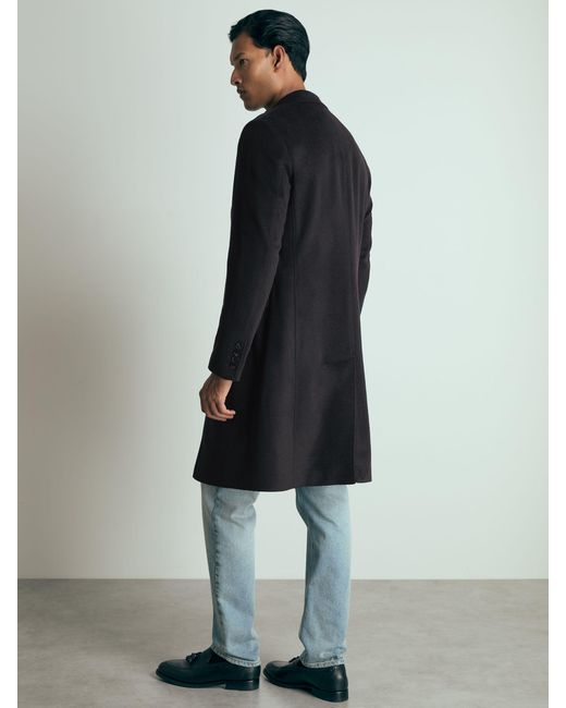 Reiss Black Tycho Overcoat Cashmere Plain for men