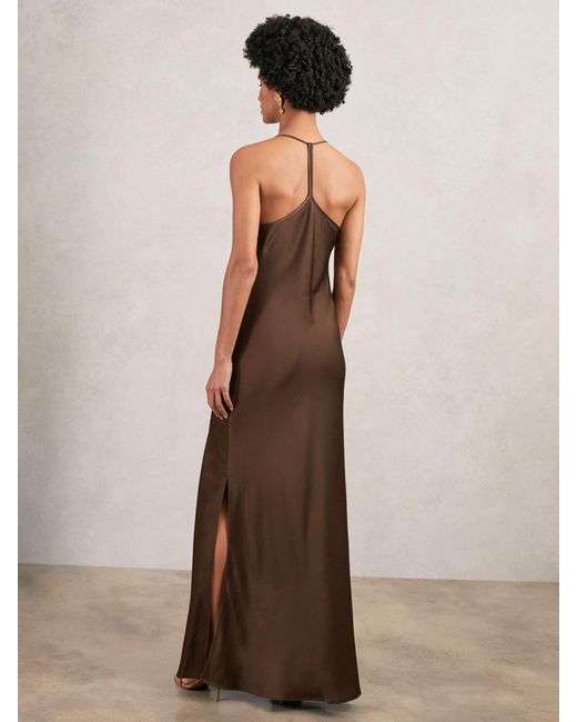 brown satin cowl neck dress Cowl Neck Brown Satin Slip Dress main image 0