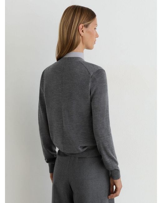 Reiss Gray Merino Wool V-Neck Cardigan