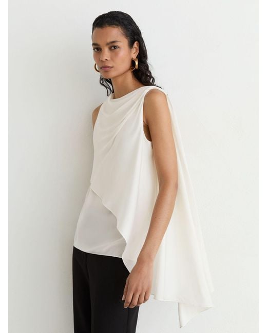 Reiss White Silk-Blend Draped Sleeveless Top