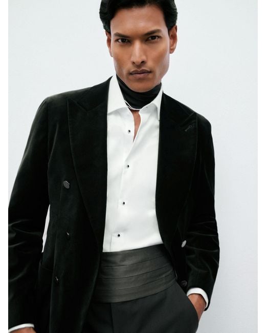 Reiss Black Double-Breasted Velvet Blazer Tailored-Fit for men