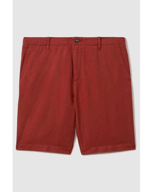 Reiss Gray Ezra - Rust Cotton Blend Internal Drawstring Shorts for men