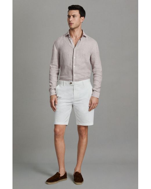 Reiss Gray Ruban - Oatmeal Puppytooth Linen Button-through Shirt for men