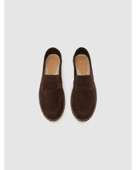 Reiss Brown Suede Penny Loafer Espadrilles for men